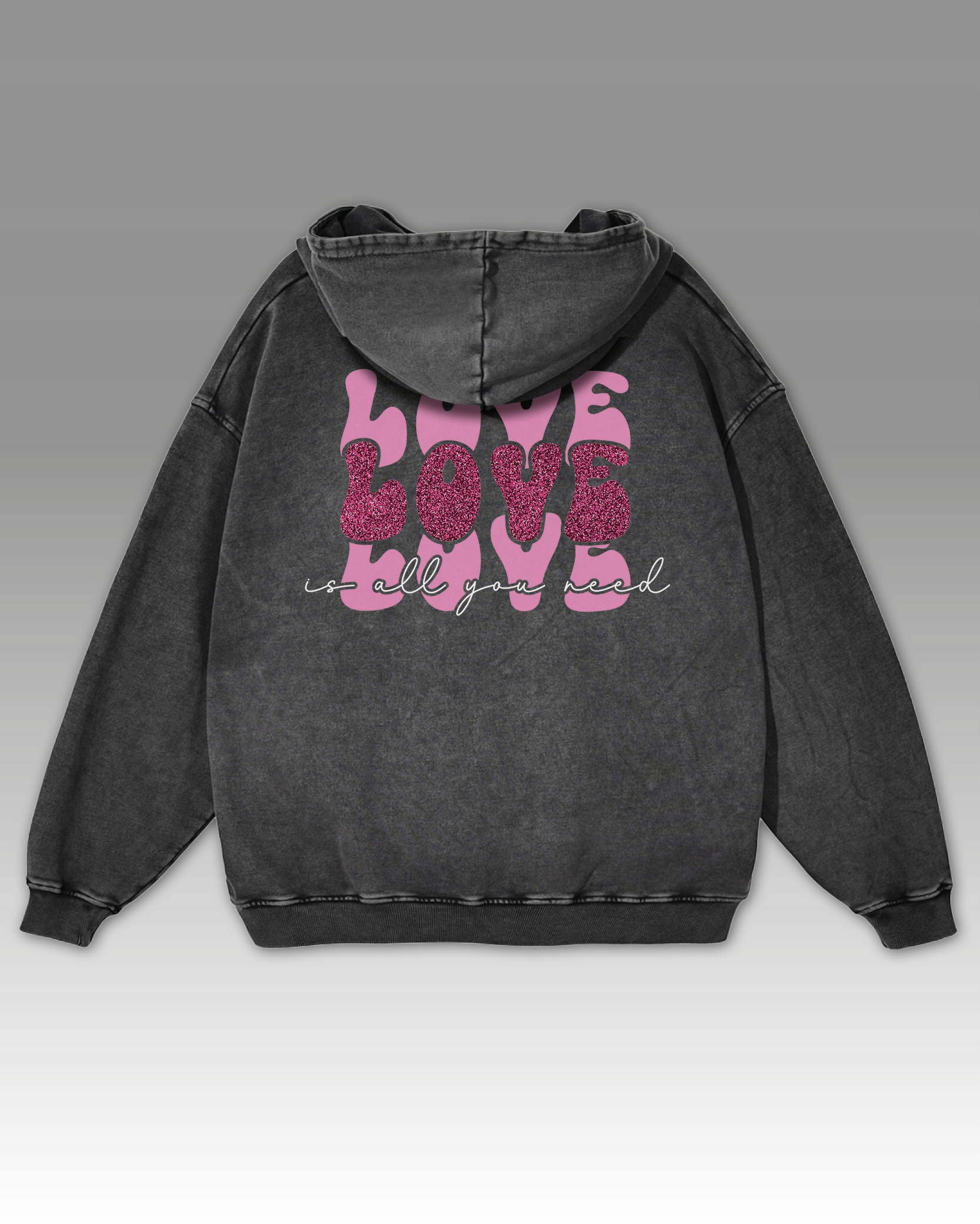 Mikina Love is all You Need Láska Oversize Inspitující Sprana Grafitová L