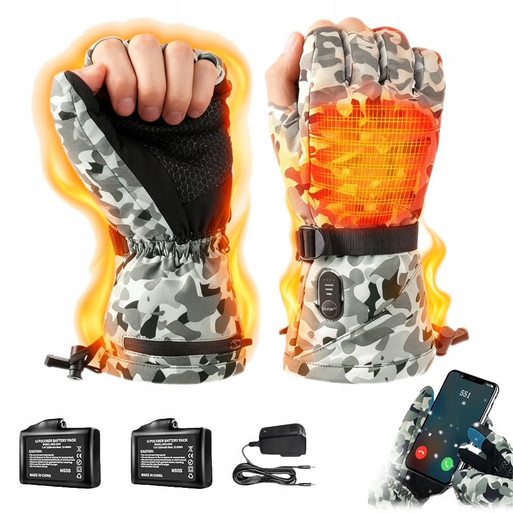 Elektryczne Rękawiczki Grzewcze Na Zimę 3 Poziomy Ogrzewania Ekran Dotykowy