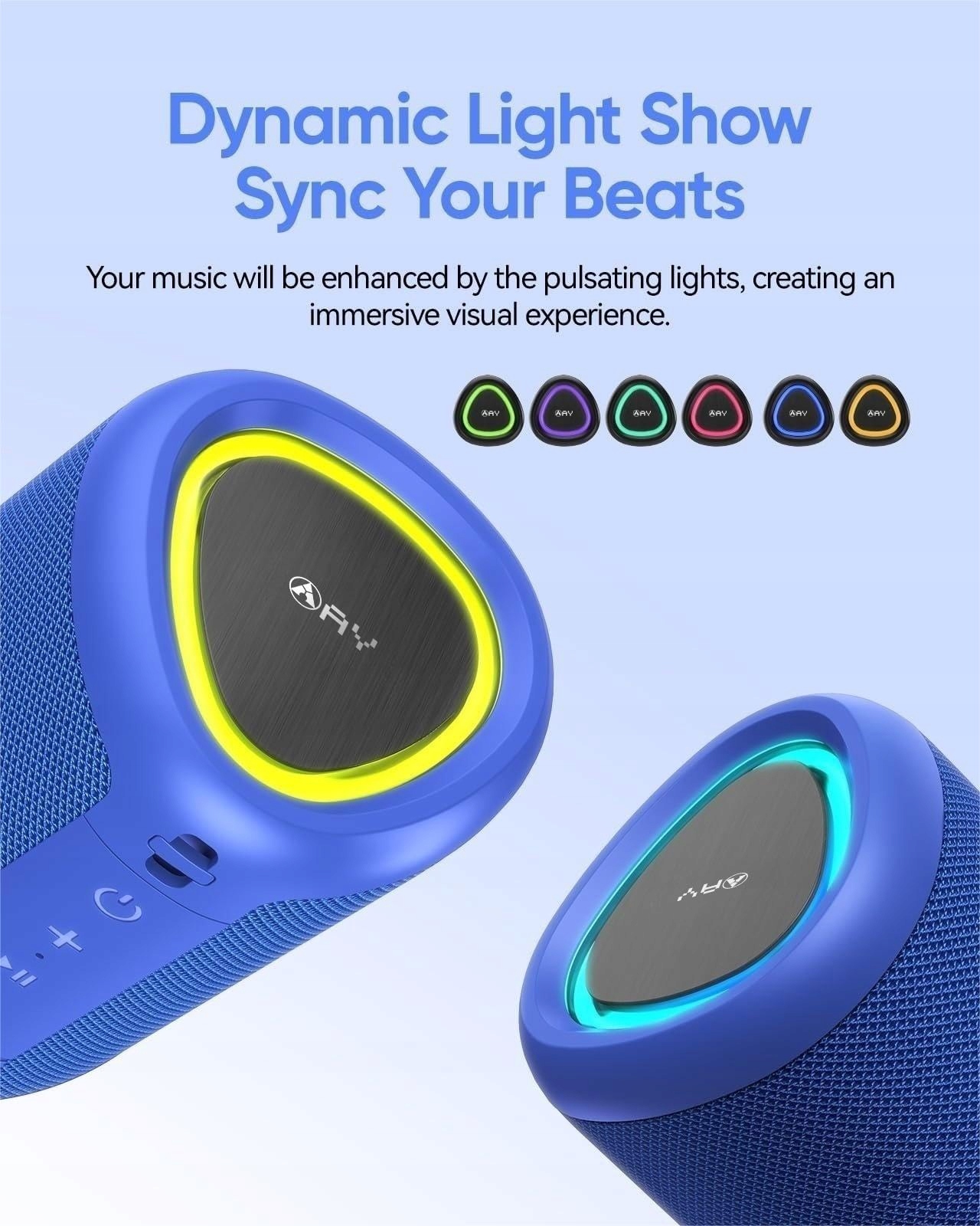 AY Przenośny Głośnik Bluetooth Z Oświetleniem Wodoodporny IPX5 24h Bateria — miniatura 3