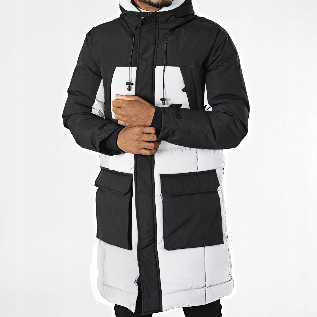 Prodloužená parka bunda s teplým prošíváním s kapucí