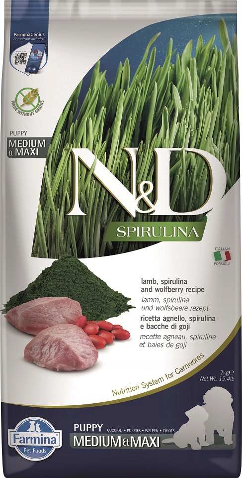 Farmina N&d Spirulina Puppy Medium&Maxi Lamb & Wolfberry krmivo pro psy 7 kg