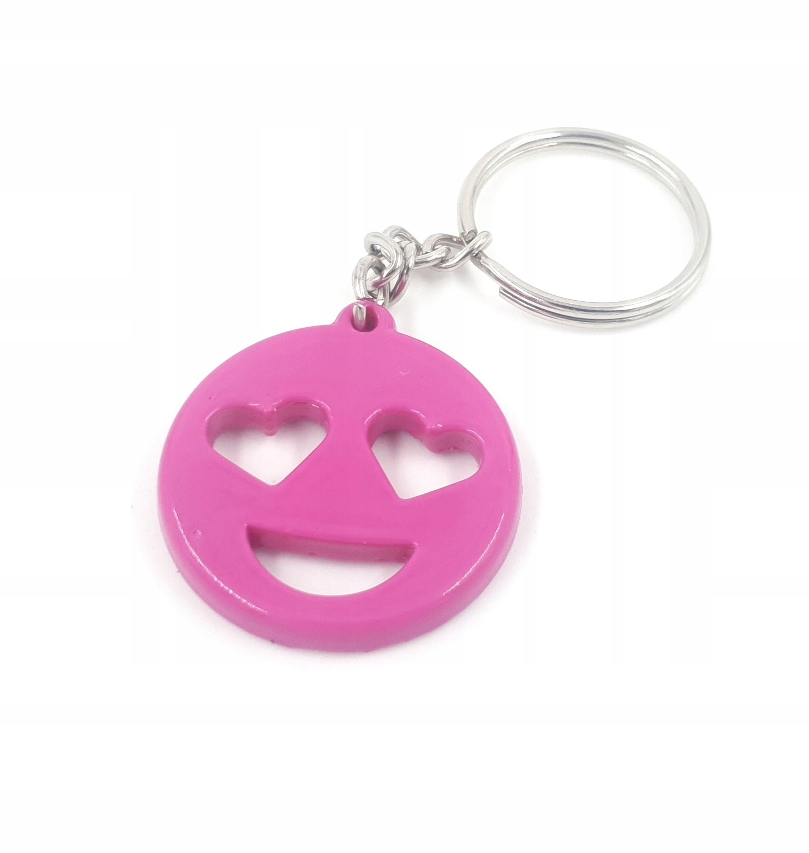 

Brelok Emoji. Uśmiech z sercem - różowy.