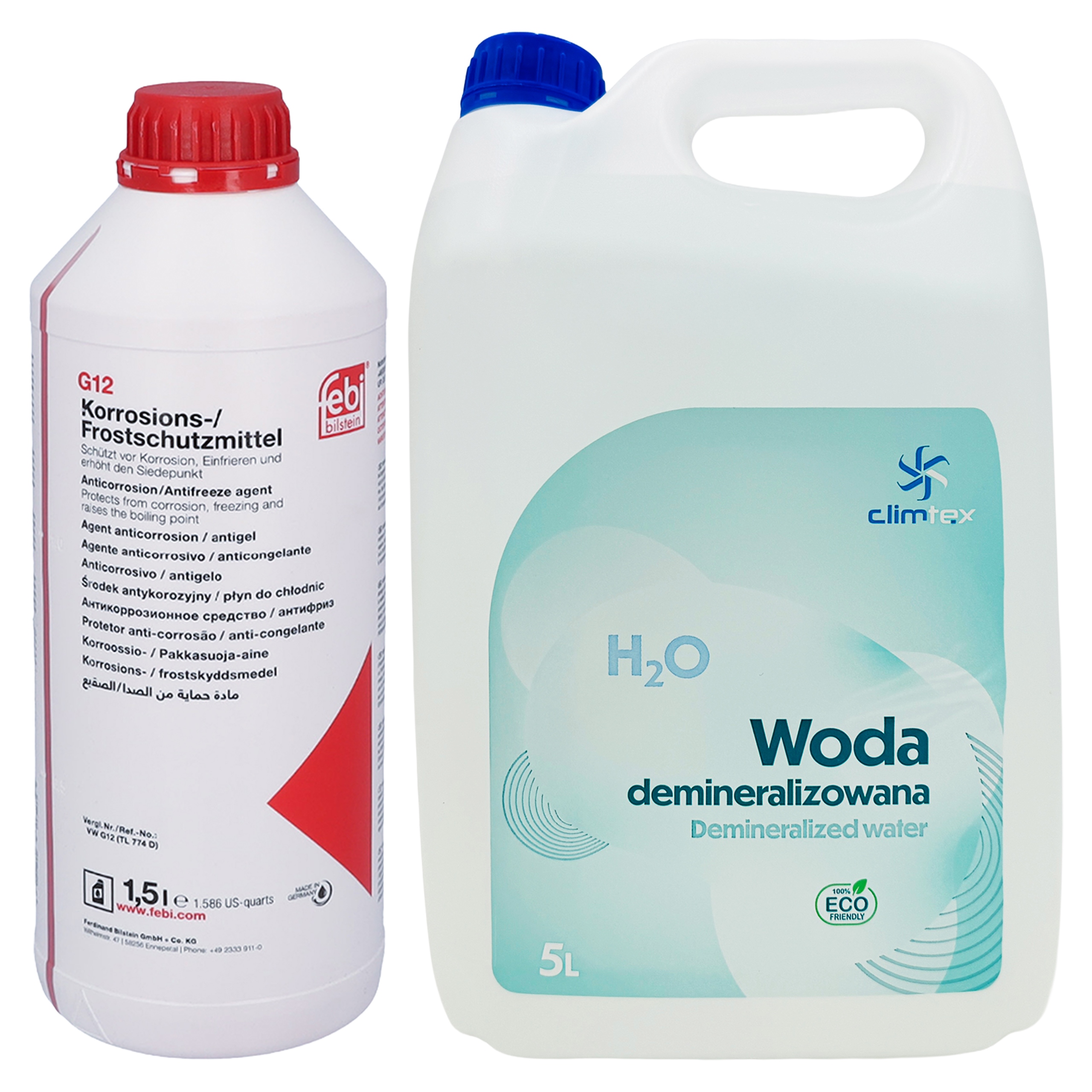 Koncentrat do chłodnic G12 Czerwony Płyn 1,5L Febi woda destylowana 5L