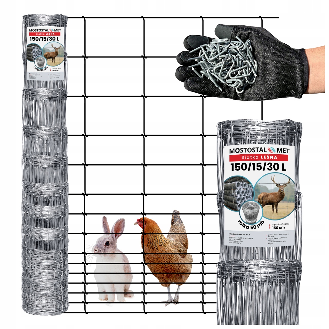 Siatka Leśna ogrodzeniowa wys 150/15/30 L 50m na Kury Zające Sarny