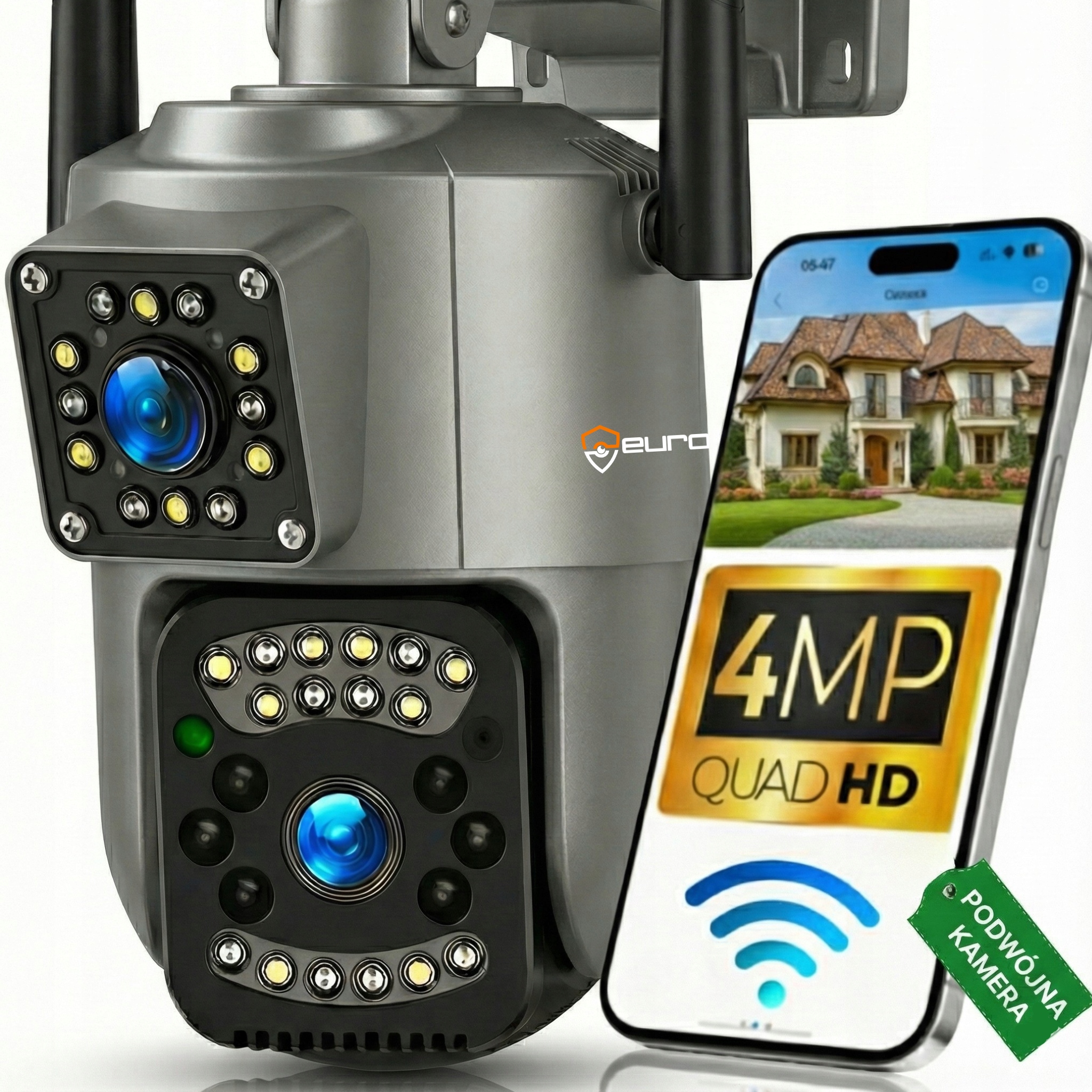 Venkovní Dvojitá Wifi Kamera Ip Smart 4MPX Detekce Pir Ir Led Aplikace