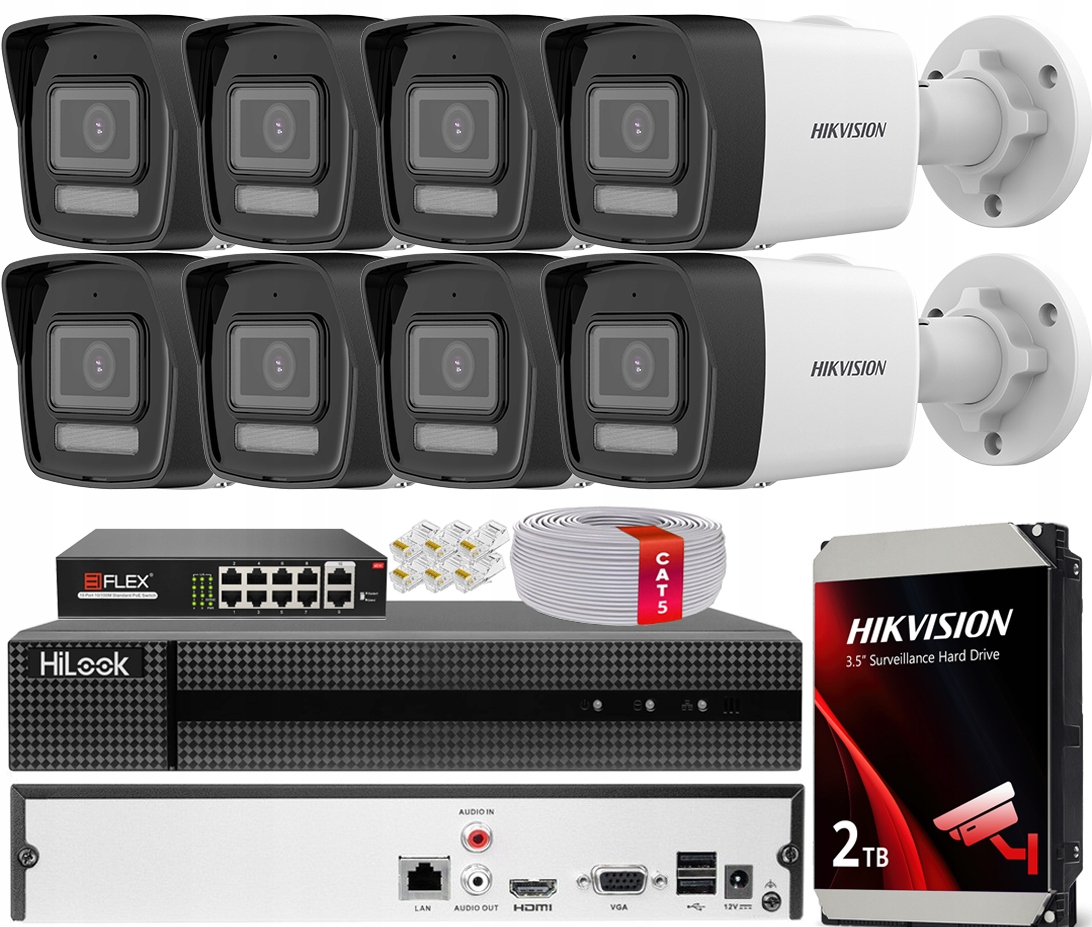 Monitorovací sada 8x Kamera DS-2CD1041G2-LIU 4MPx Externí PoE Hikvision