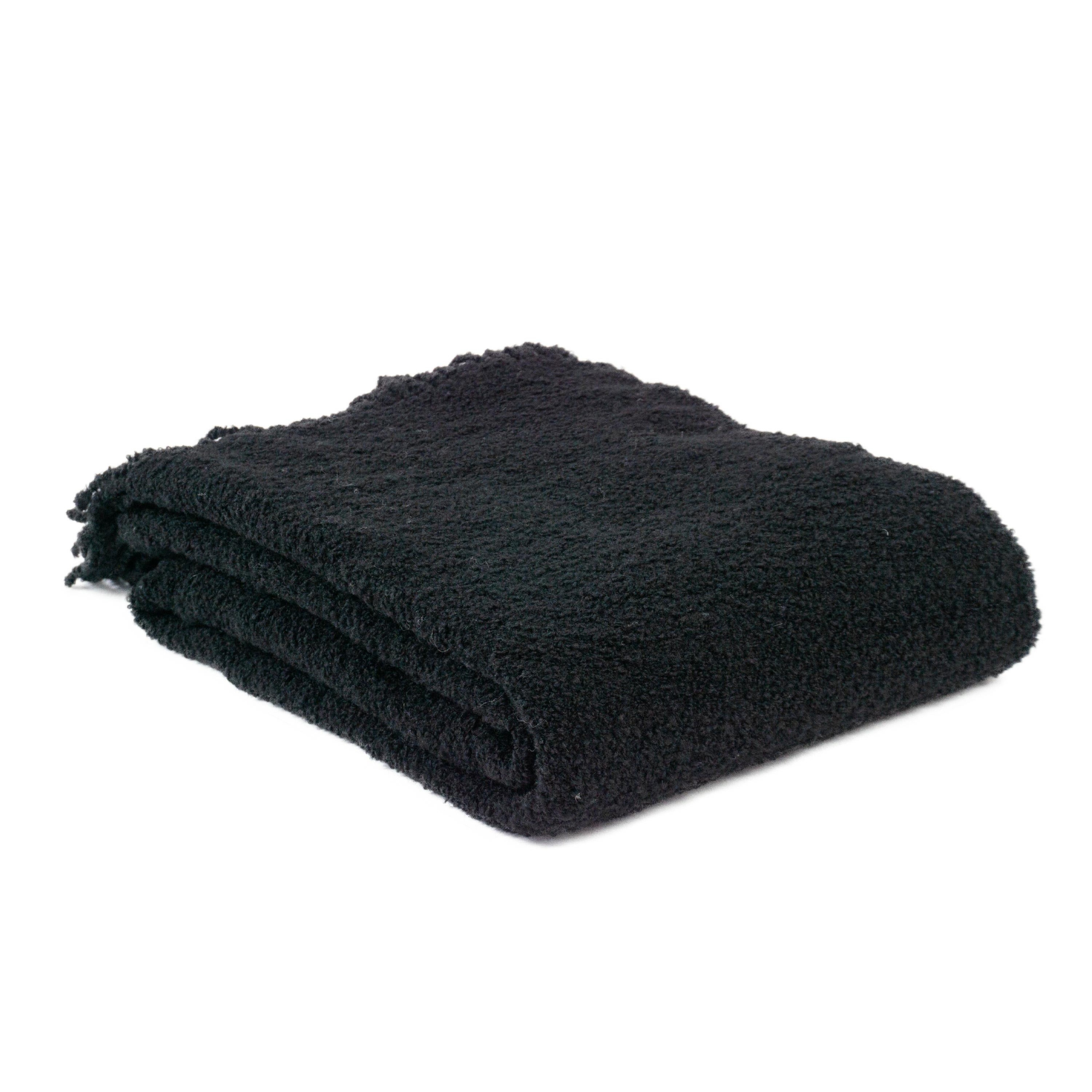 Vlněná deka merino Buckle 140x200 černá s třásněmi
