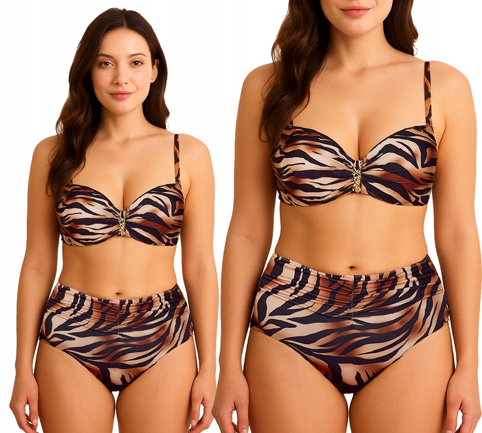 Plavky Gabbiano Ashley dvoudílné s vysokým pasem tygr 36C/S 70C