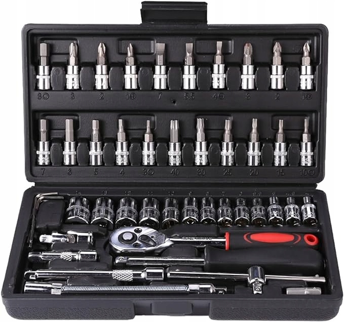 ZESTAW WKRĘTAKÓW NASADOWYCH 46 SZT KLUCZE ZE STALI WYSOKOWĘGLOWEJ PRO