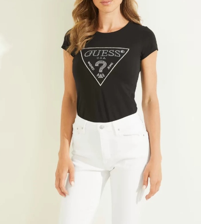 GUESS czarny bawełniany t-shirt logo cyrkonie L Marka Guess