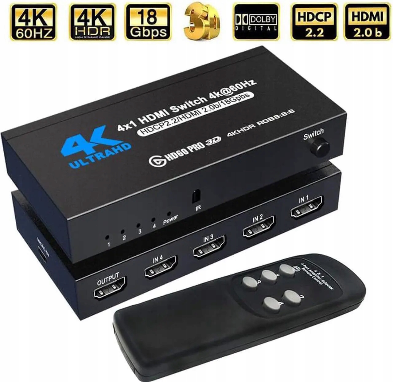 Rozbočovač Hdmi 4K switch splitter 4x1 4K 60Hz