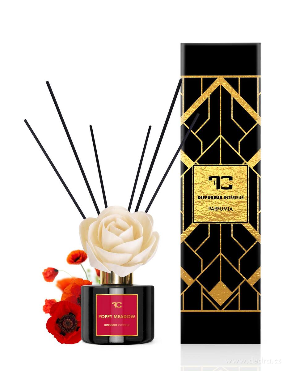 Levně Dedra 200 ml difuzér Flow tyčinky, Poppy Medow, Parfumia