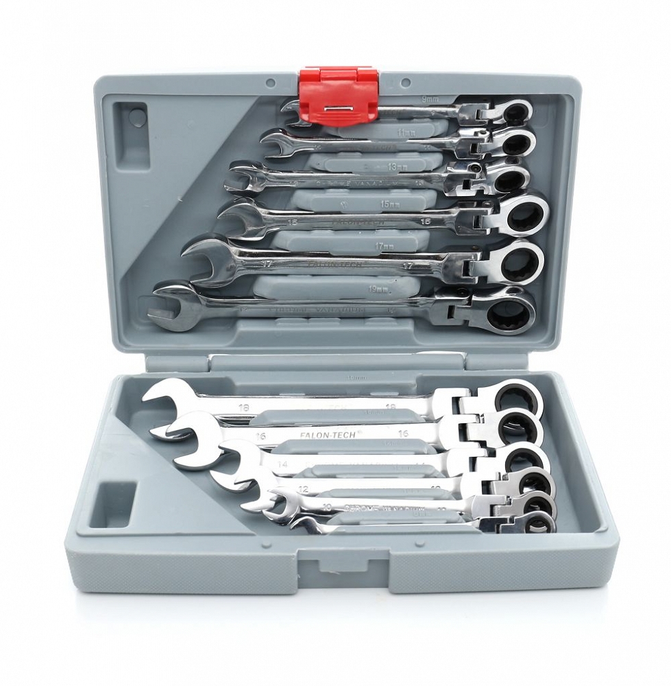 KLUCZE Płasko oczkowe Z grzechotką 12 Kluczy 8-19mm Zestaw kluczy Marka SilverTools