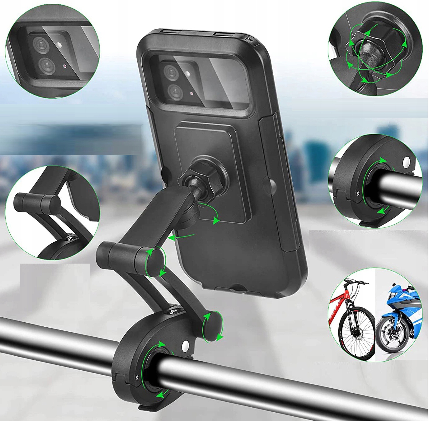 UCHWYT ROWEROWY MOTOCYKL NA TELEFON MONTOWANY NA KIEROWNICĘ ROWERU STABILNY EAN (GTIN) 3488900479909