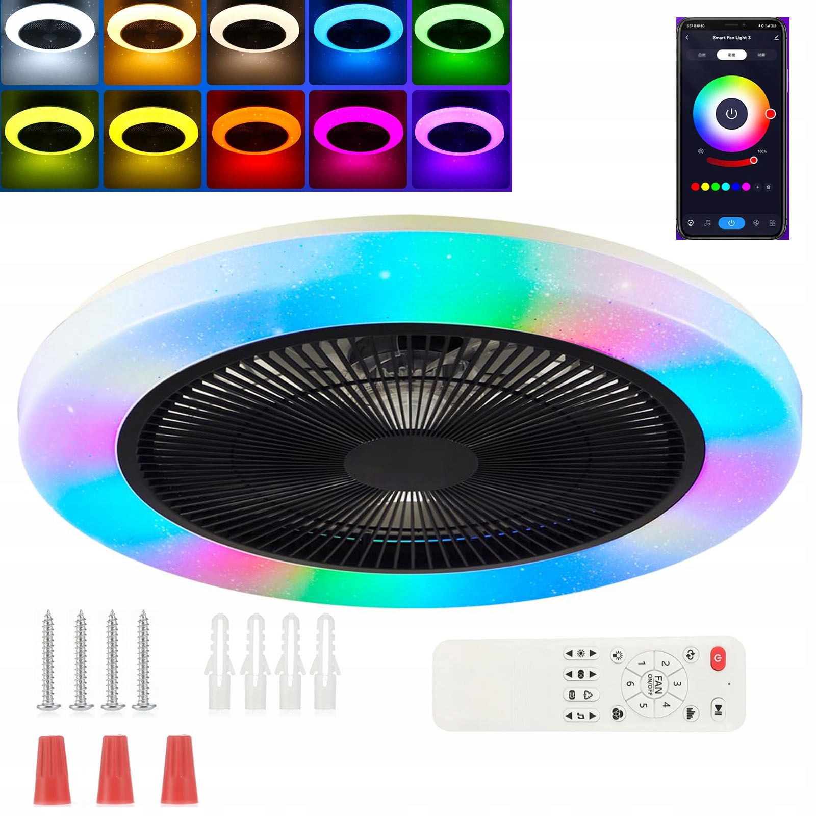 Lampa s Led stropním Větrákem Rgb nastavitelná stropní svítidlo 50 cm s dálkový ovladač
