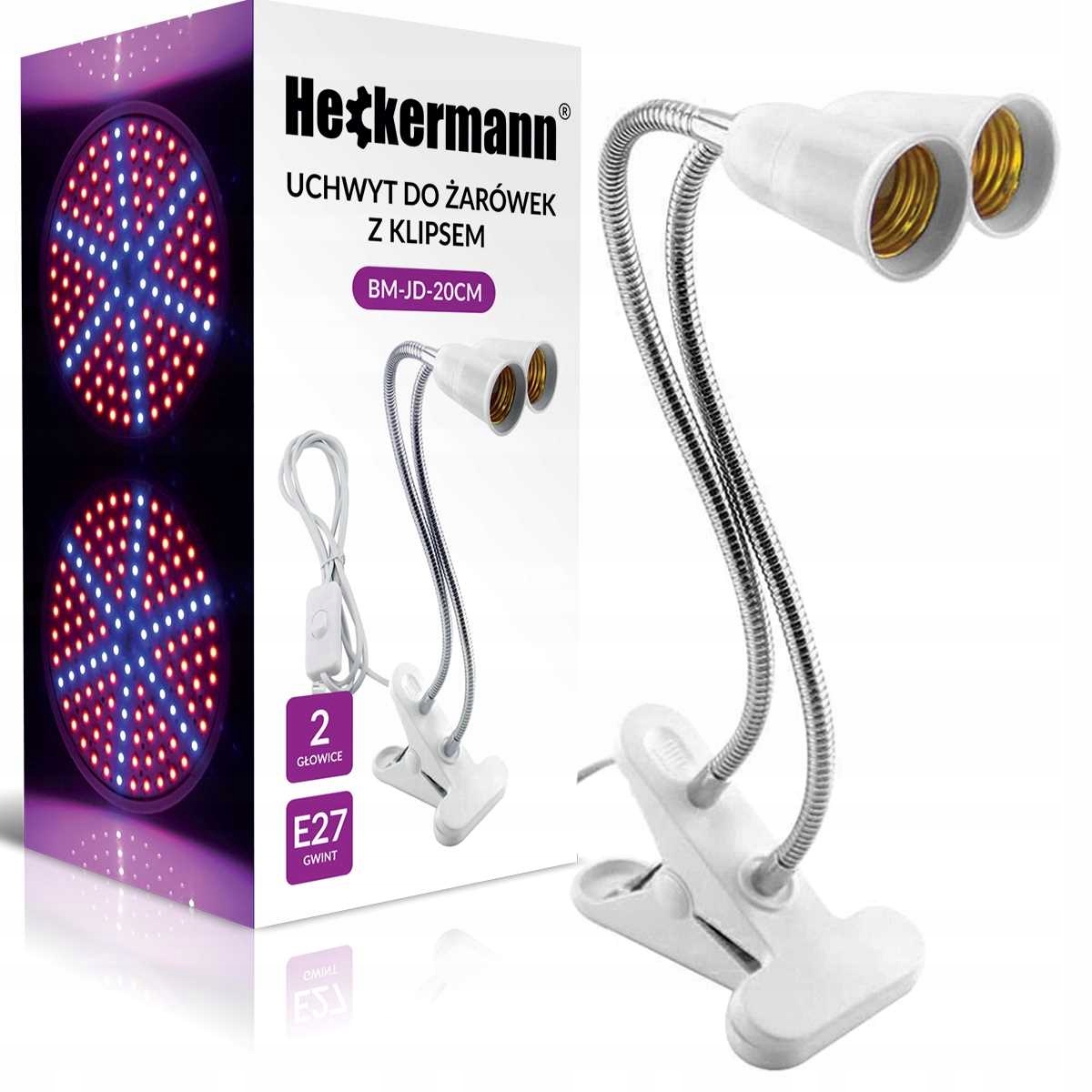 OPRAWKA LAMPA UCHWYT DO UPRAWY ROŚLIN 2x GNIAZDO GWINT E27 + UCHWYT Marka Heckermann