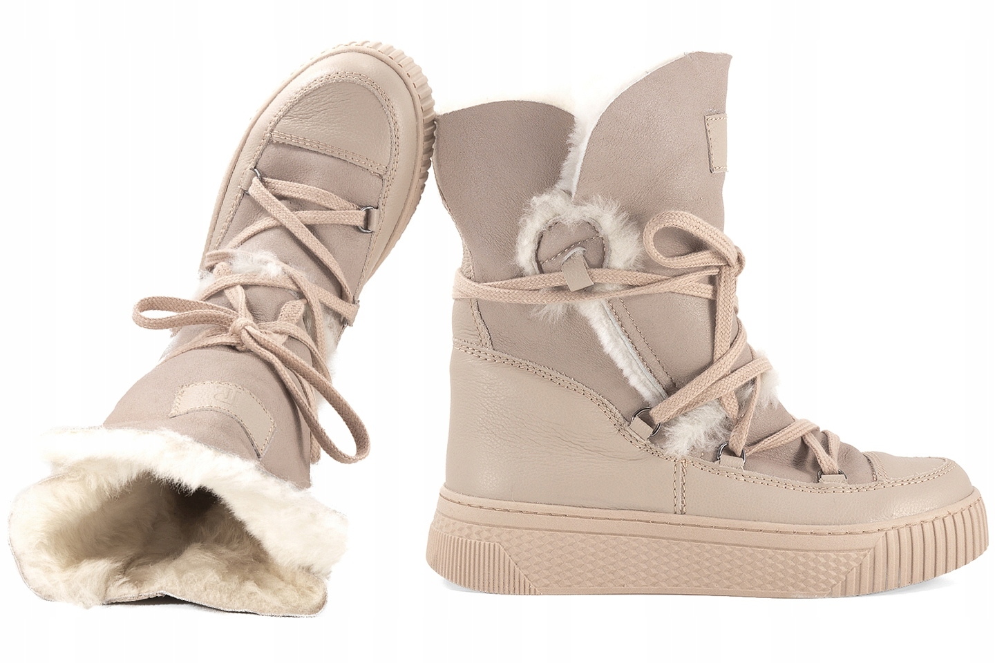 Pollonus 1675 Sněhule Boty Zateplené Zimní Kotníkové Boty Kůže 36 Béžová