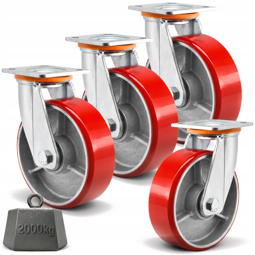 Kolečka 150 mm Otočná Sada 4ks pro vysoké zatížení 2000 kg Litinové Pu Silné
