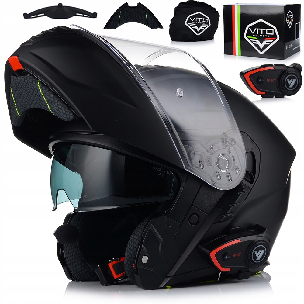 Motocyklová Prilba Vito Furio Čierna Matná Interkom Vito Bluetooth