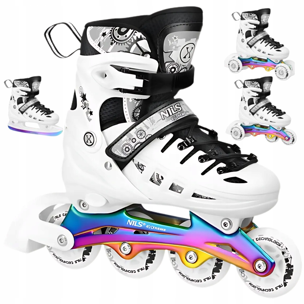 4w1 Łyżworolki Led Białe Z Wymienną Płozą Hokejową Rainbow Nils Extreme