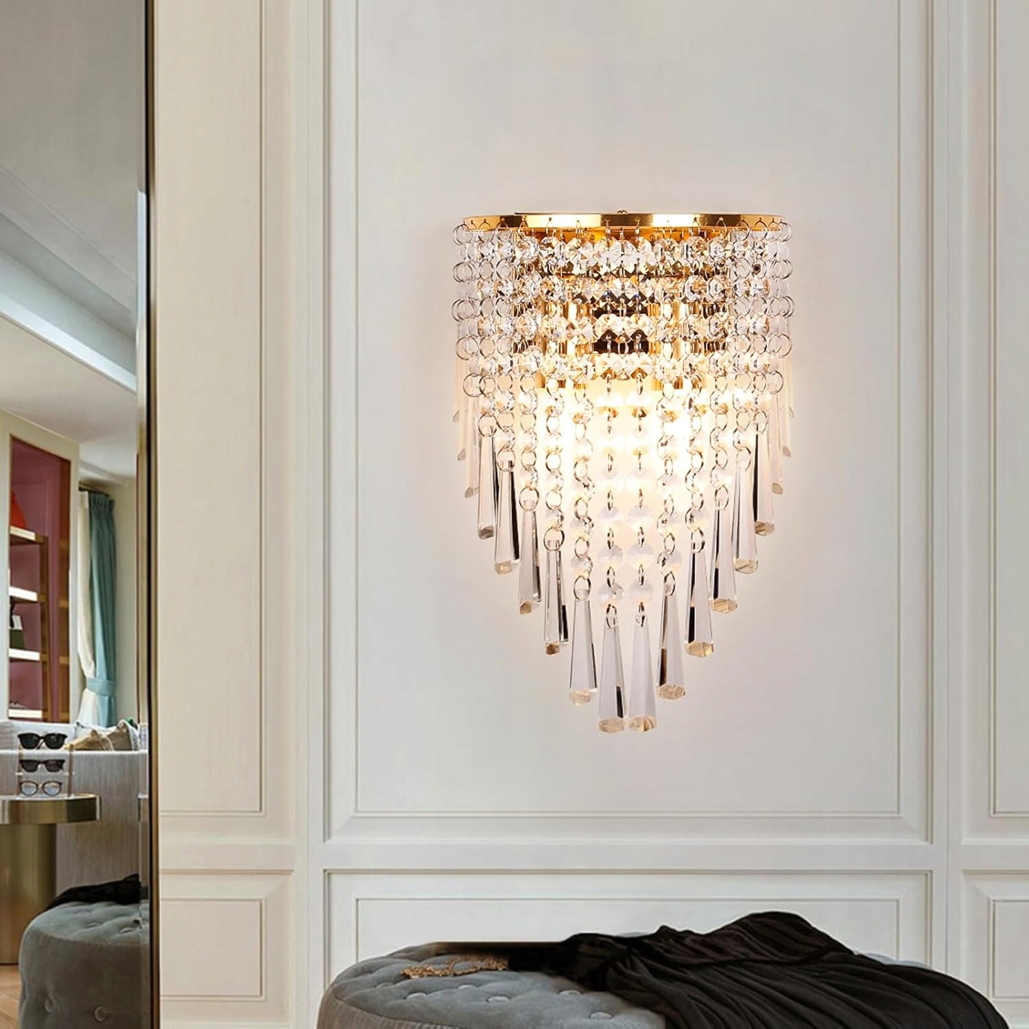 Nástenné Svietidlo Kryštálové Zlaté Vnútorné Osvetlenie Glamour