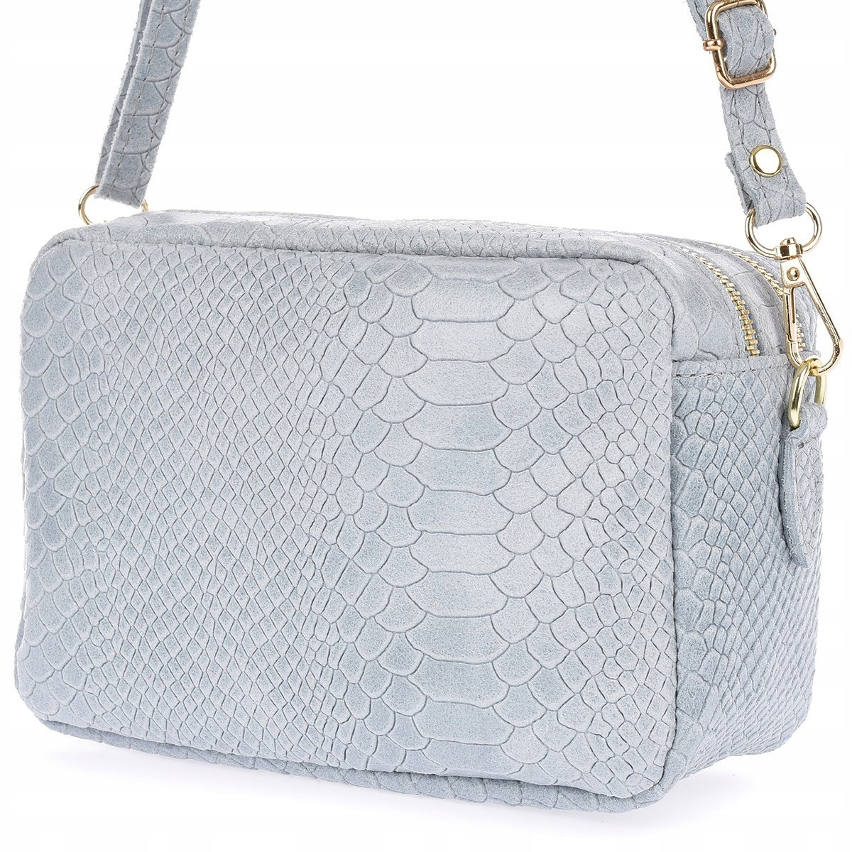 Světle modrá dámská kožená kabelka přes rameno s italským croco kufřík Beltimore