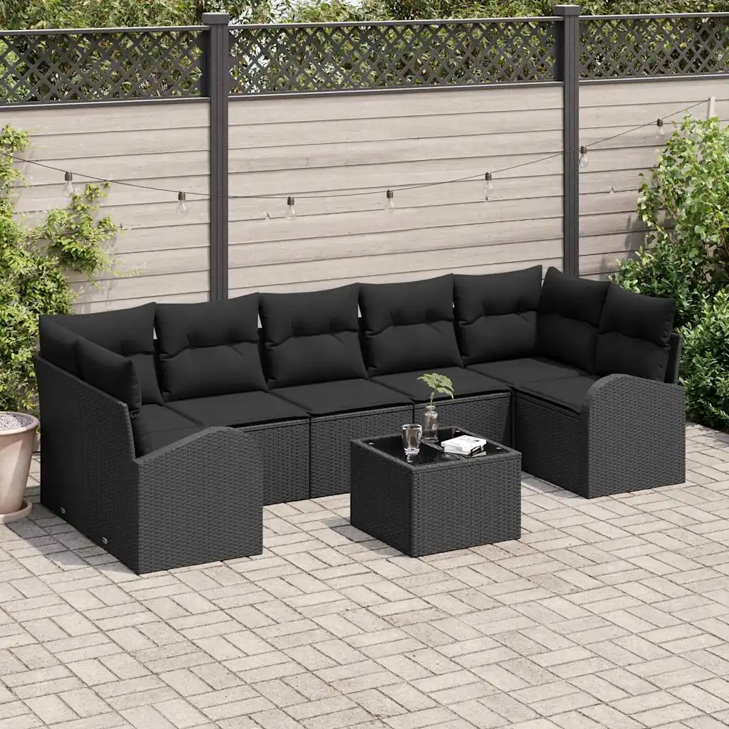 Sada zahradních pohovek 8 pcs Černá 55 x 55 x 37 cm polyratan Černá 3345963