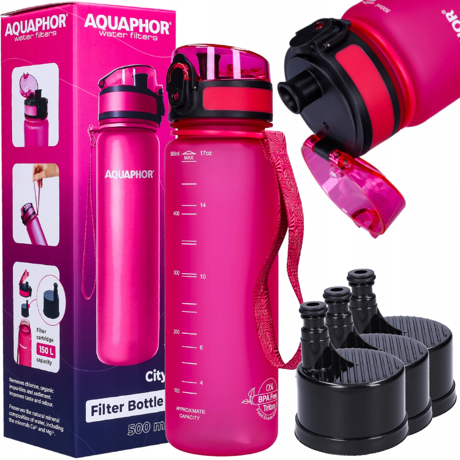 

Bidon Filtr Butelka Aquaphor City Różowa 3 Wkłady