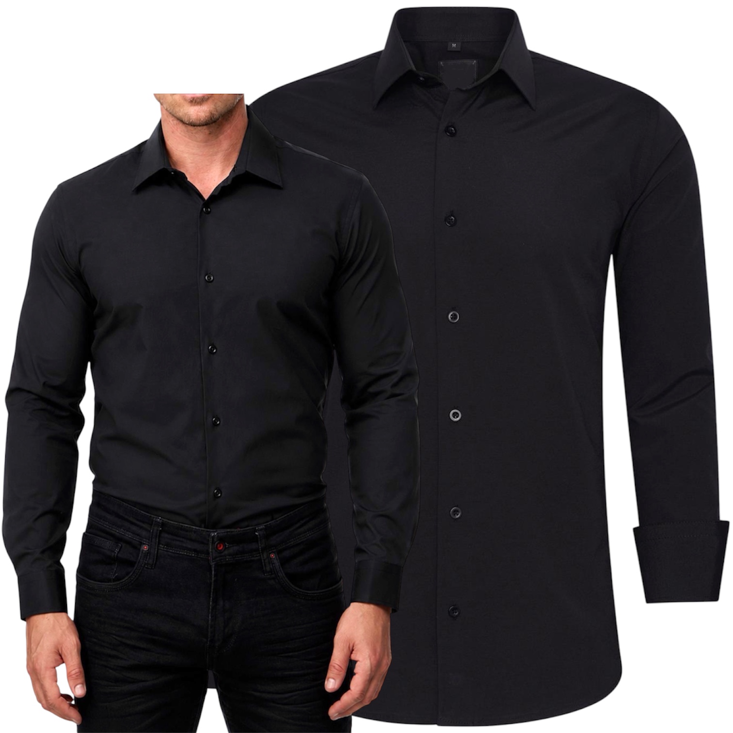 Pánská košile Elegantní Obchodní Hladká Slim Fit Černá 5XL