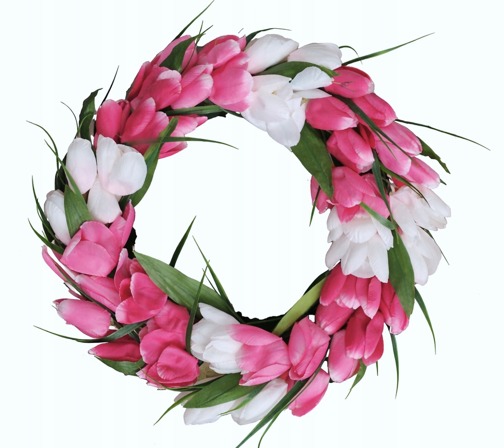 Dekorativní věnec na dveře, jarní tulipány, 45 cm