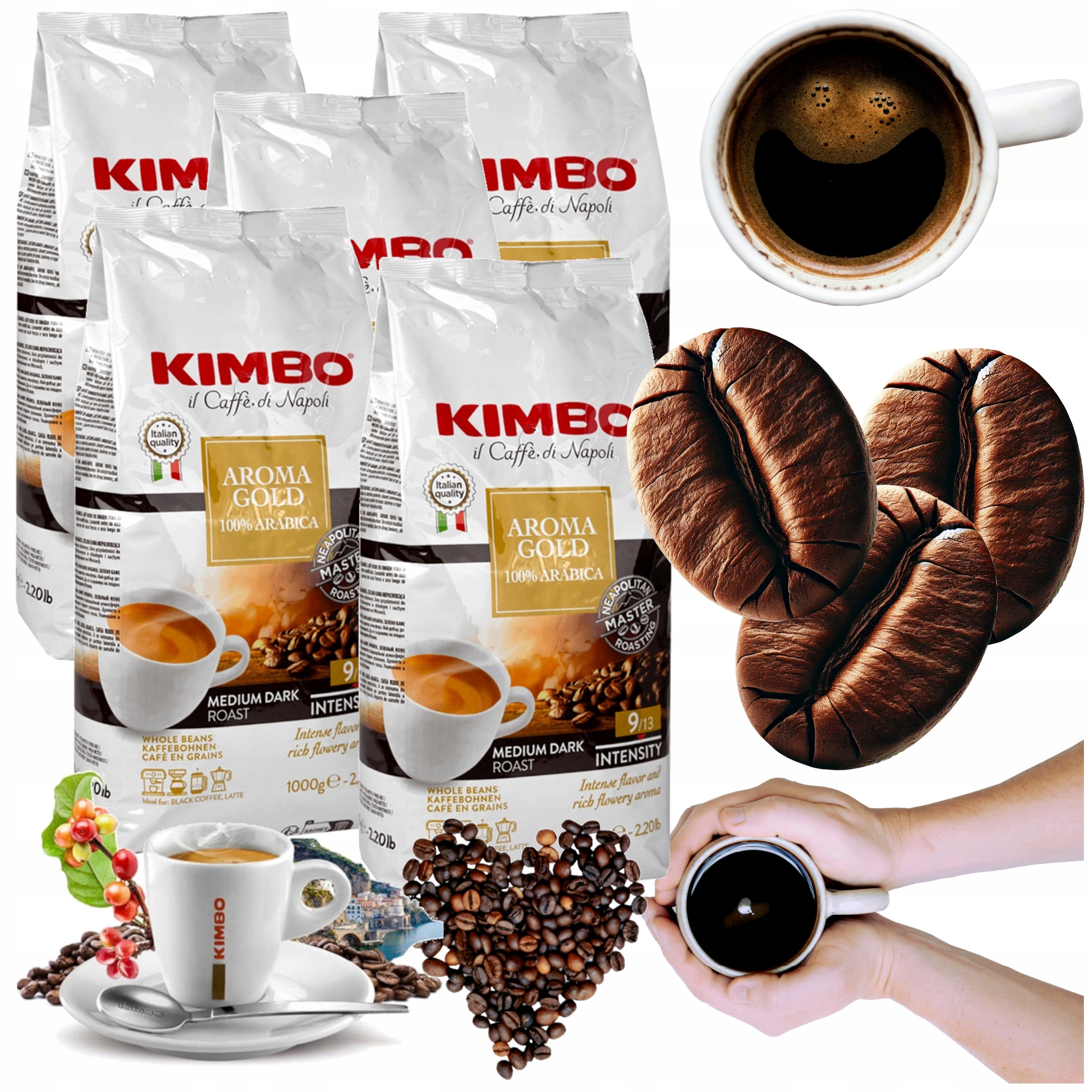 KawaKimbo Aroma Gold 1kg x5 ziarnista Arabica palona oryginalna 5x 1000g