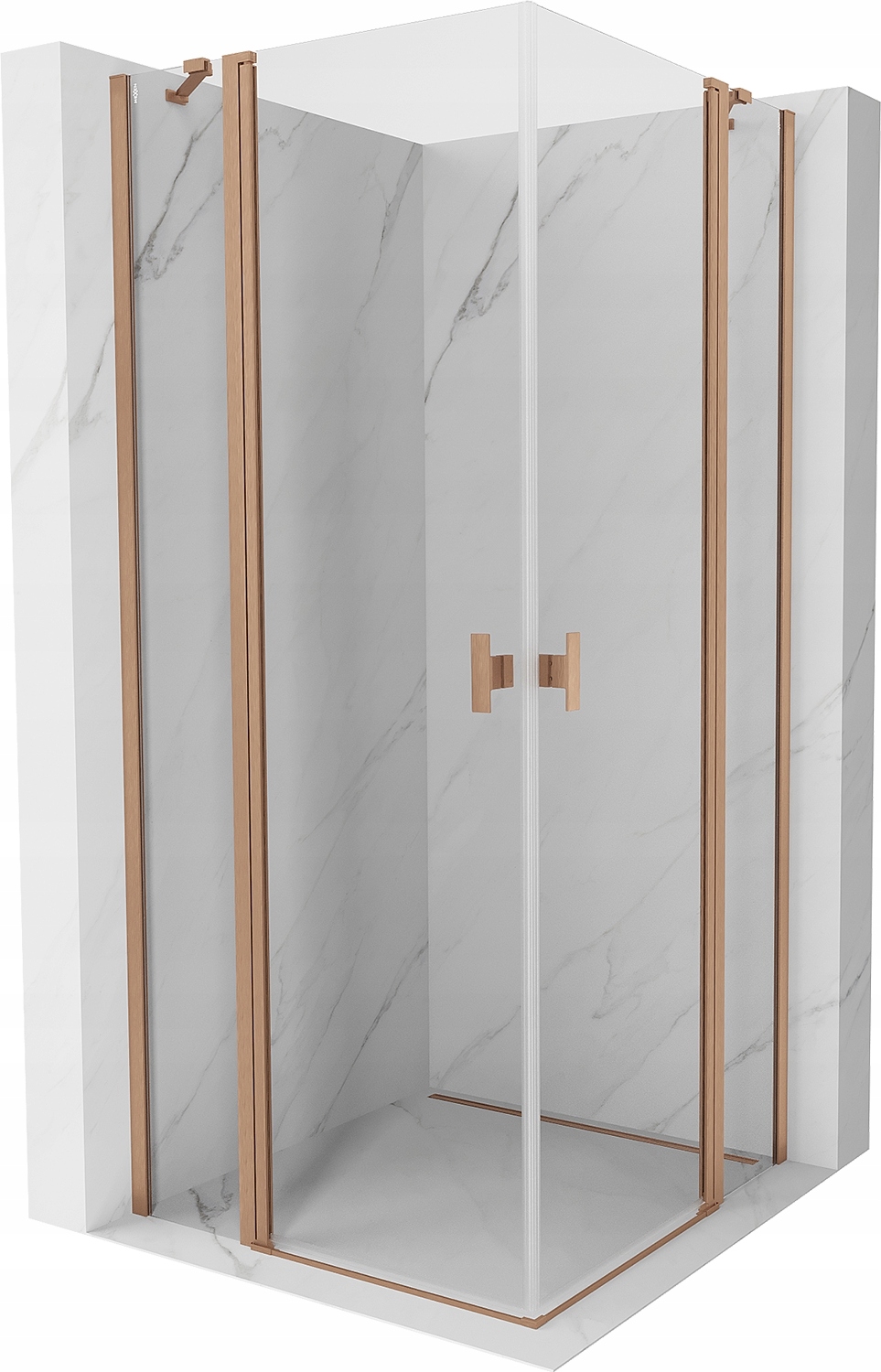 Sprchový kout Mexen Mist Duo 90x90 cm, kartáčovaná měď, transparentní