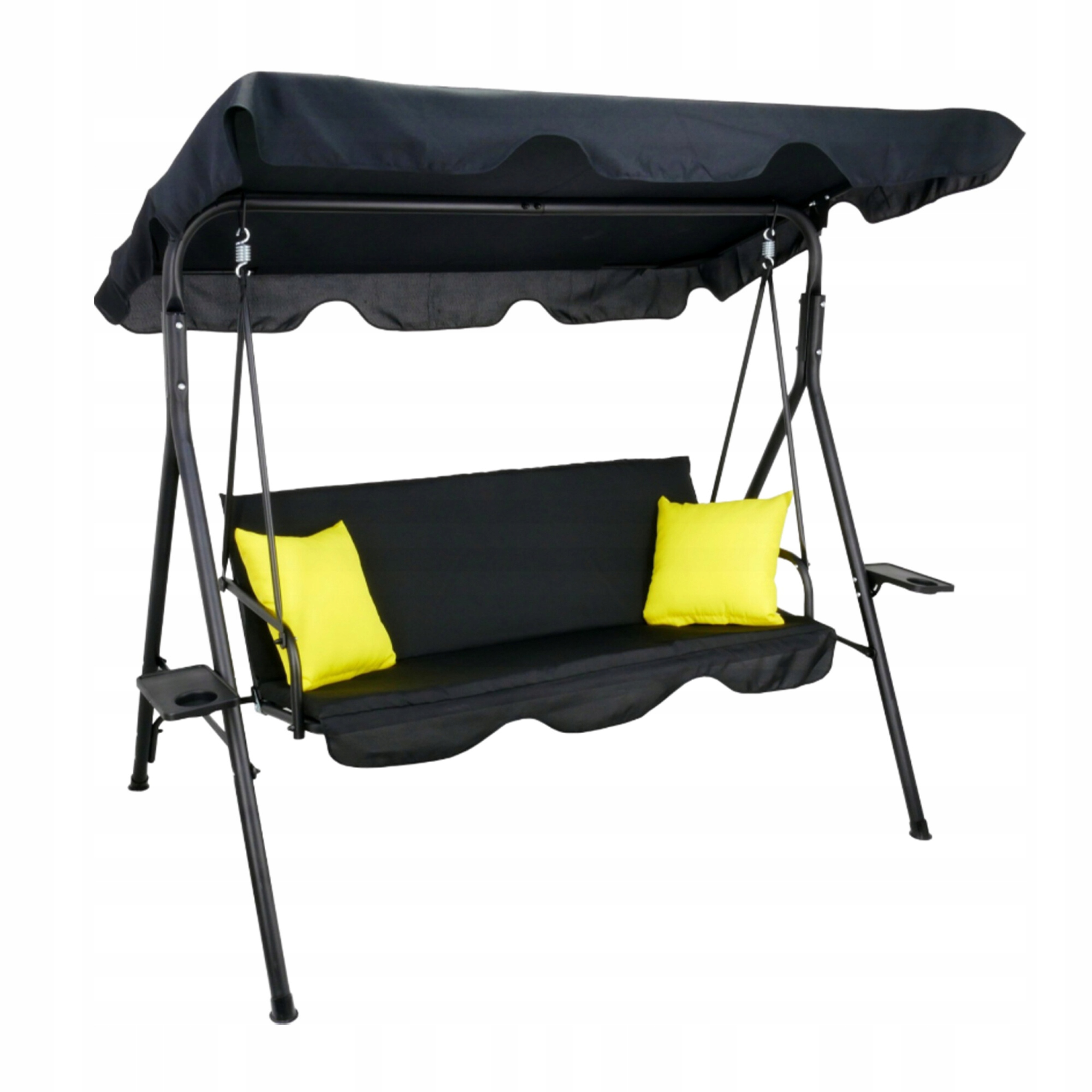 Záhradná Hojdačka 170x118x153 cm Čierna So Žltými Podložkami Na Hrnček