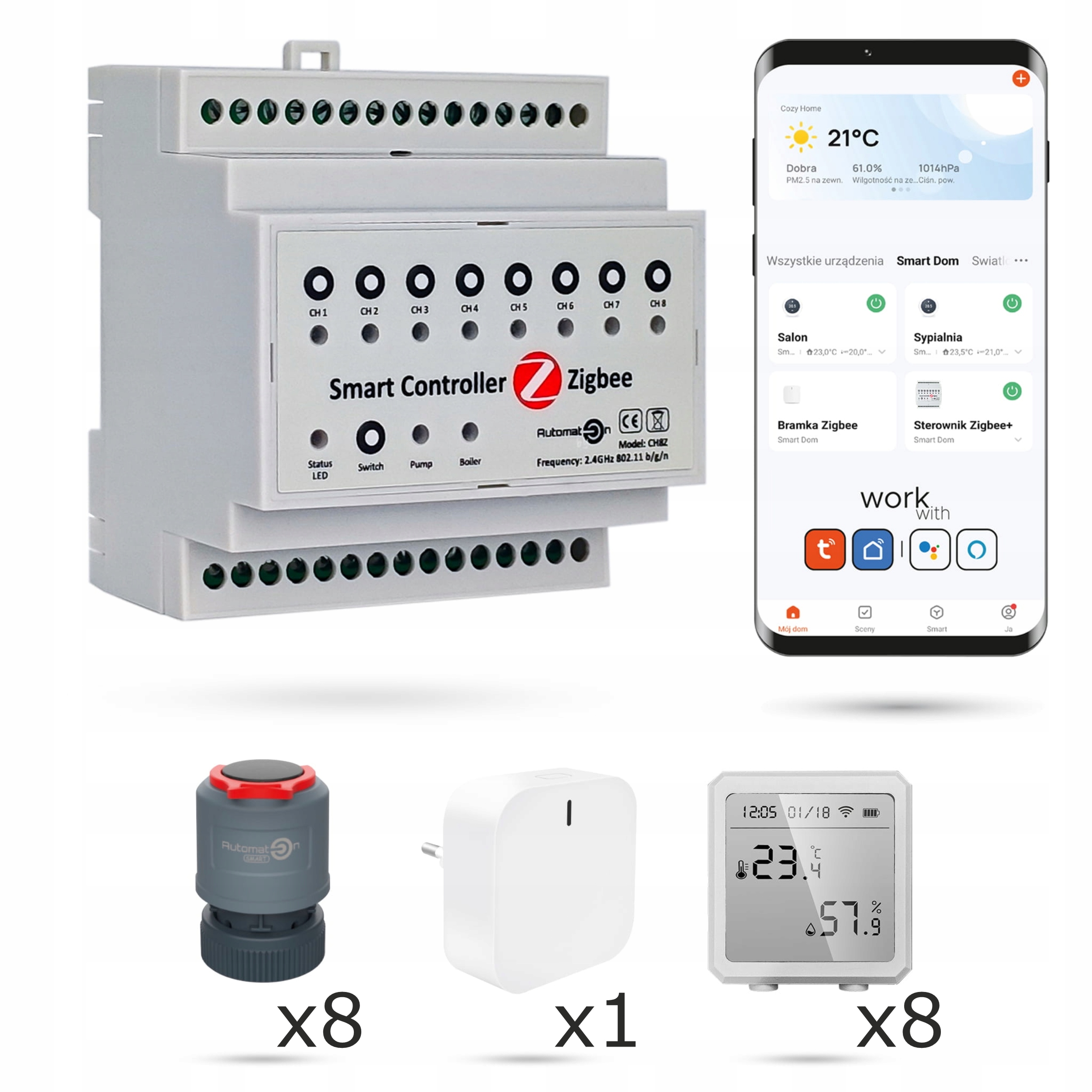 Sada na podlahové vykurovanie Zigbee Tuya pre 8 miestností CH8Z