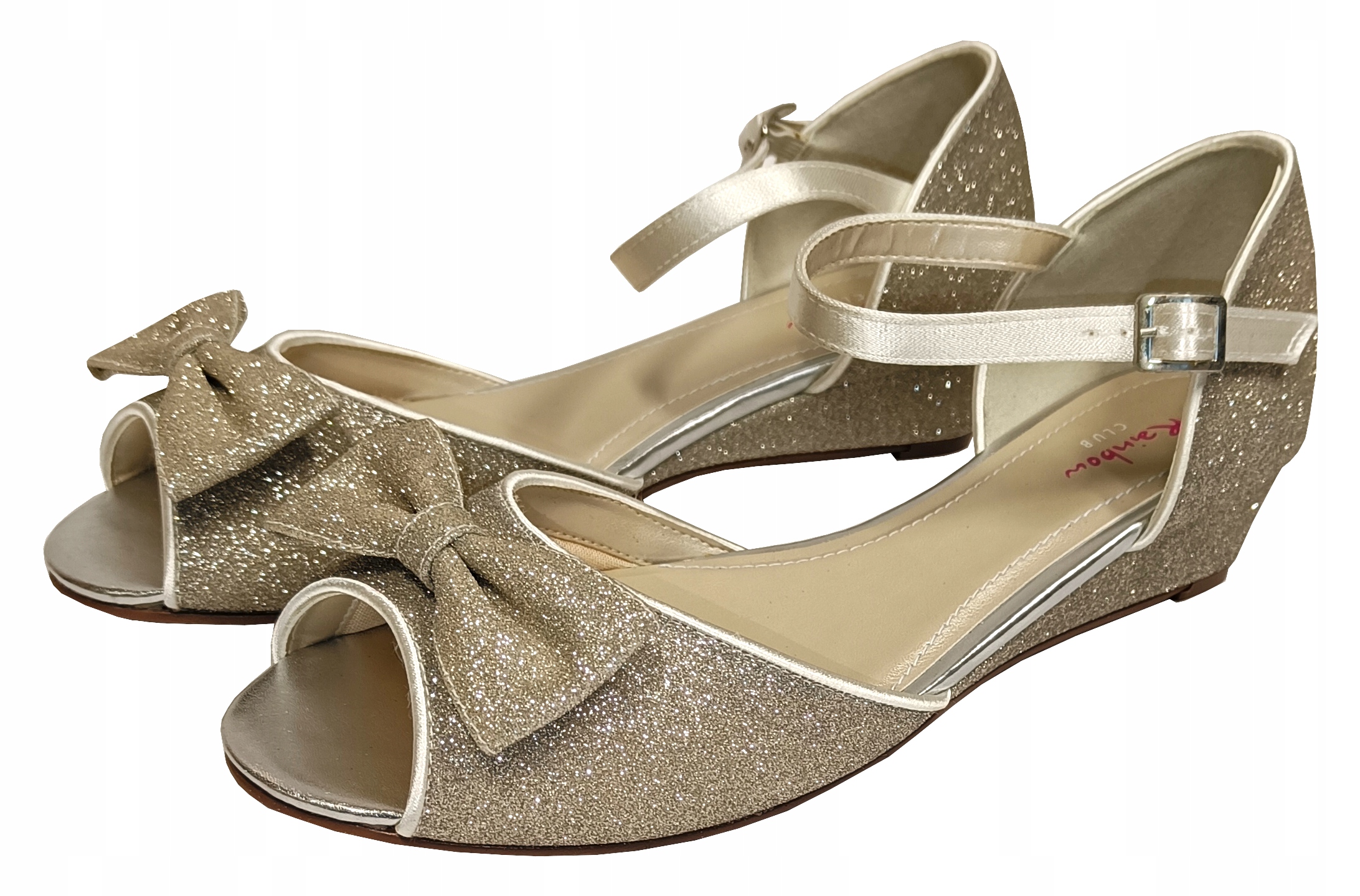 BUTY MŁODZIEŻOWE SANDAŁY SANDAŁKI NA OBCASIE KOMUNIJNE DZIECIĘCE BEŻOWE 34