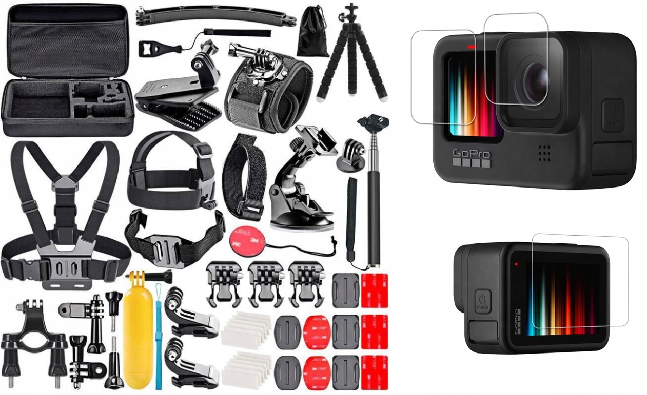 Příslušenství pro GoPro 13 12 11 10 9 8 Sada 50v1 sklo 3x kufr