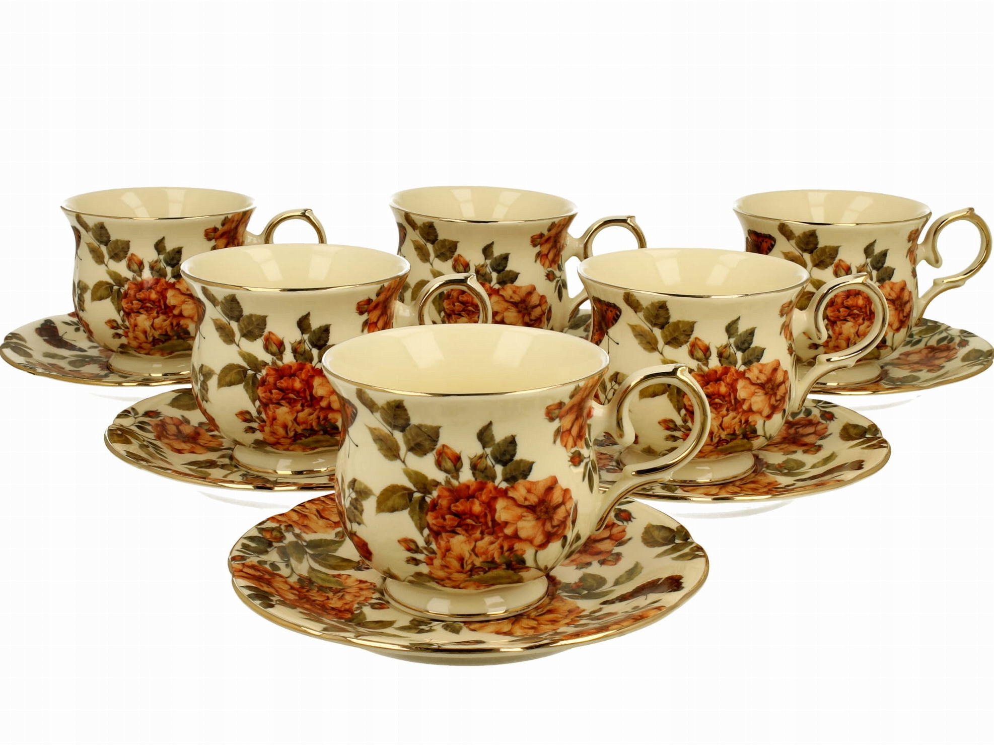 Sada 6 šálok s podšálkou Herbal Rose