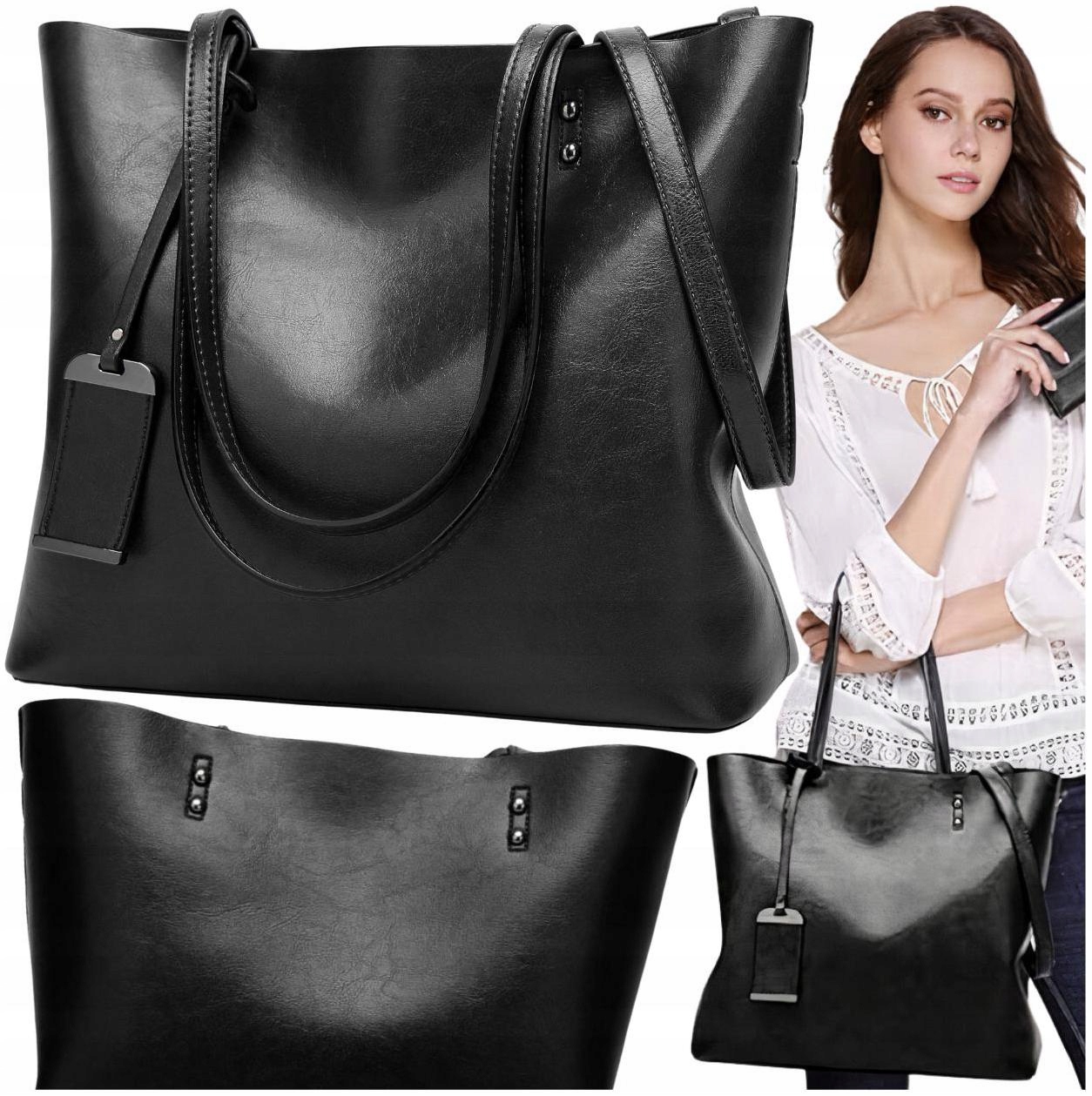 Torebka pojemna skórzana duża Torba na ramię Miejska szoperka klasyczna A4