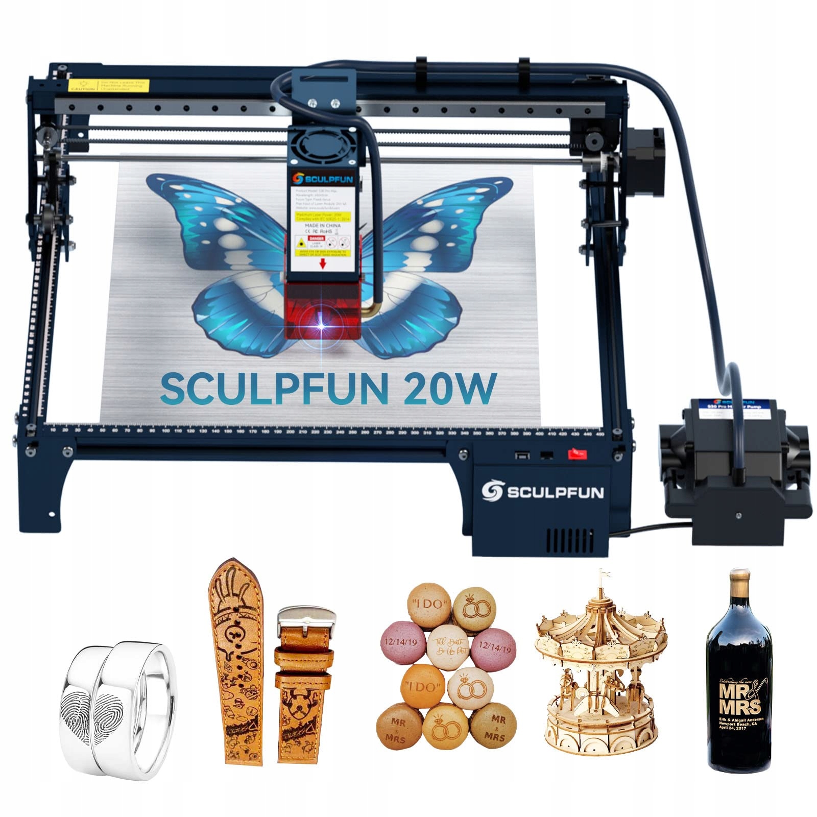 Laserové gravírování Sculpfun S30 Promax 20W 410x400 mm v vzduchové pumpě