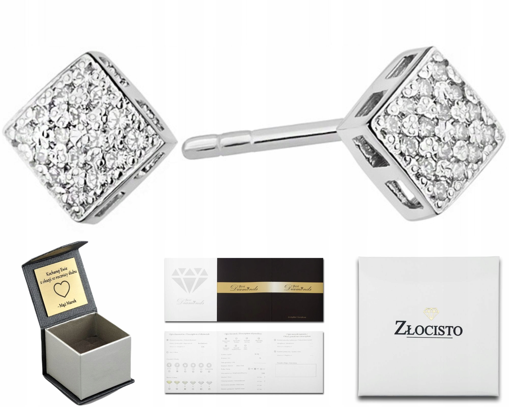BIAŁE ZŁOTO KOLCZYKI Z BRYLANTAMI SZTYFTY WKRĘTY