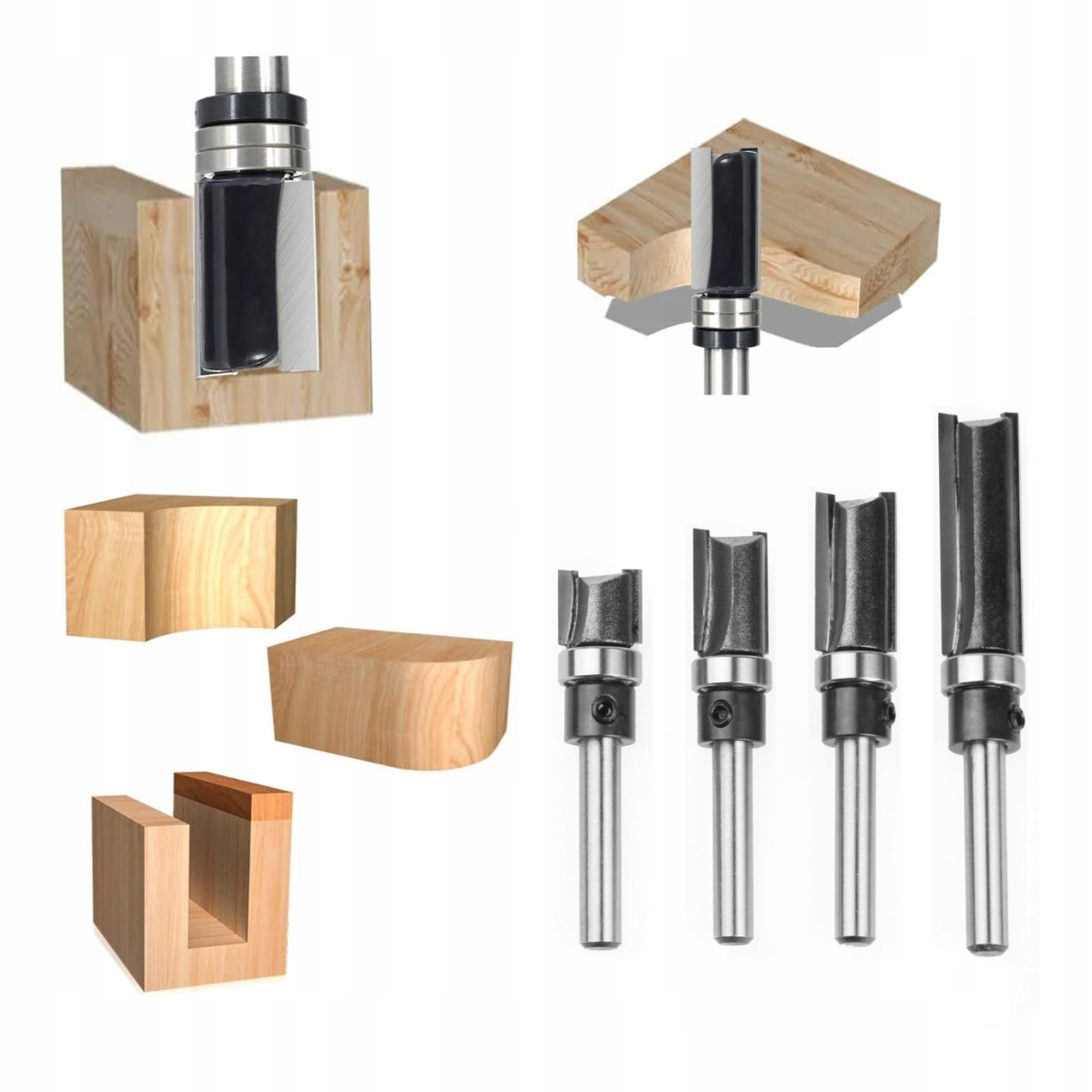 4x Rovný kopírovací frézovač s ložiskem 6 mm pro dřevo Mdf Router