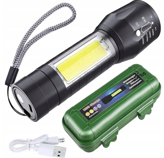 Latarka Mocna Taktyczna Led Kieszonkowa Akumulator Zoom 3 Tryby Etui Lampka