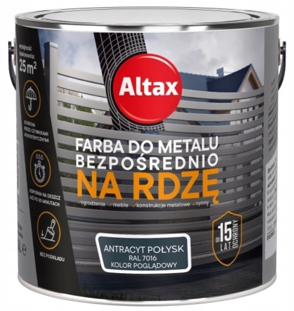 Altax Farba Do Metalu Na Rdzę 2,5L Antracyt Połysk Ral 7016