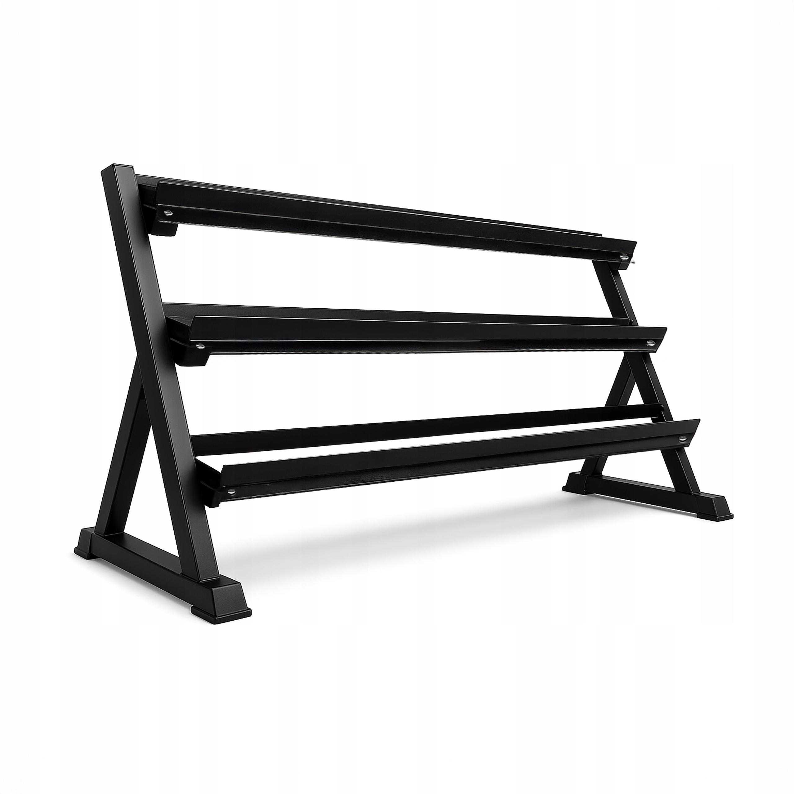 Trzypoziomowy stojak na hantle Hex solidny półka hantel czarna