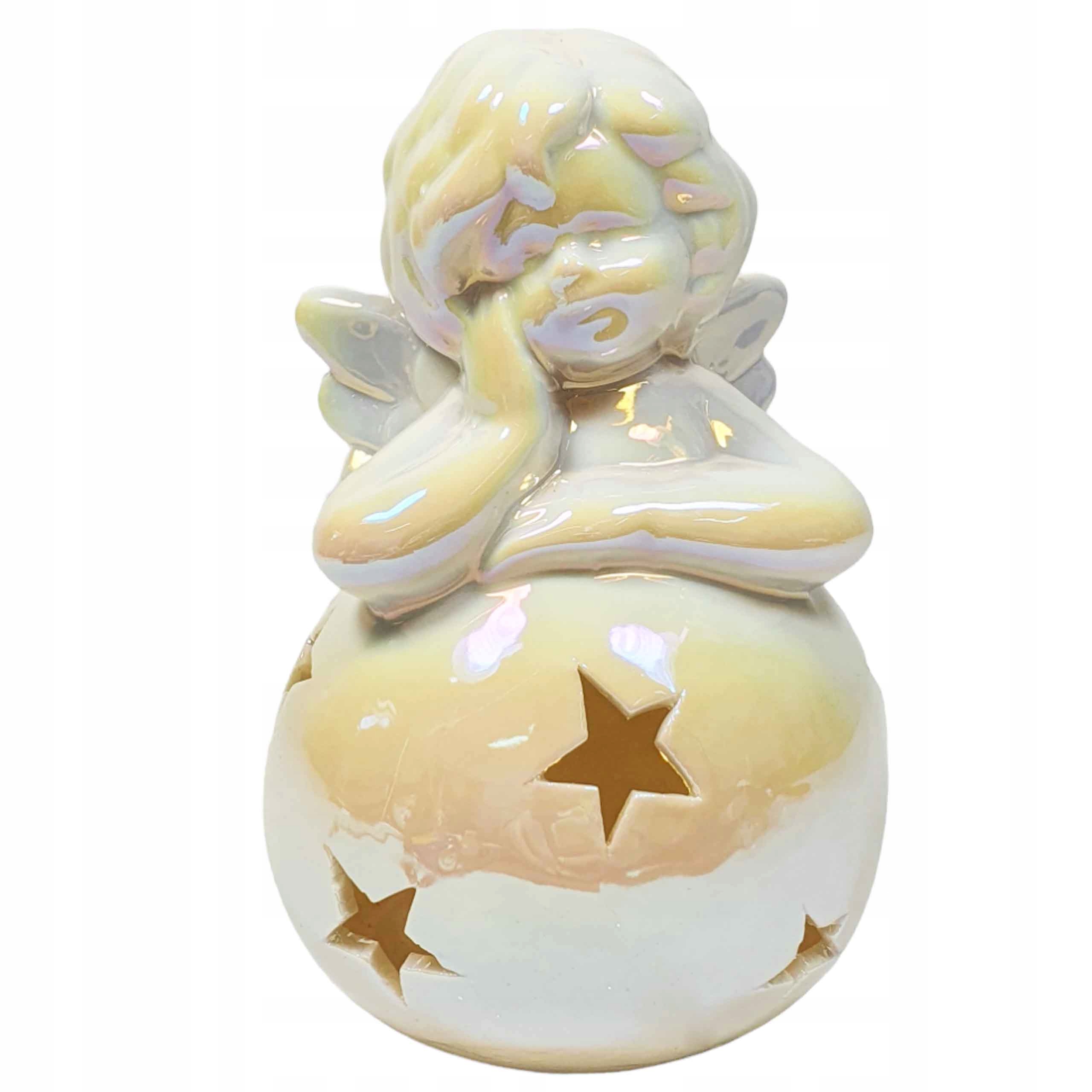 

Ceramiczny Aniołek Na Kuli Led ozdoba święta 13cm