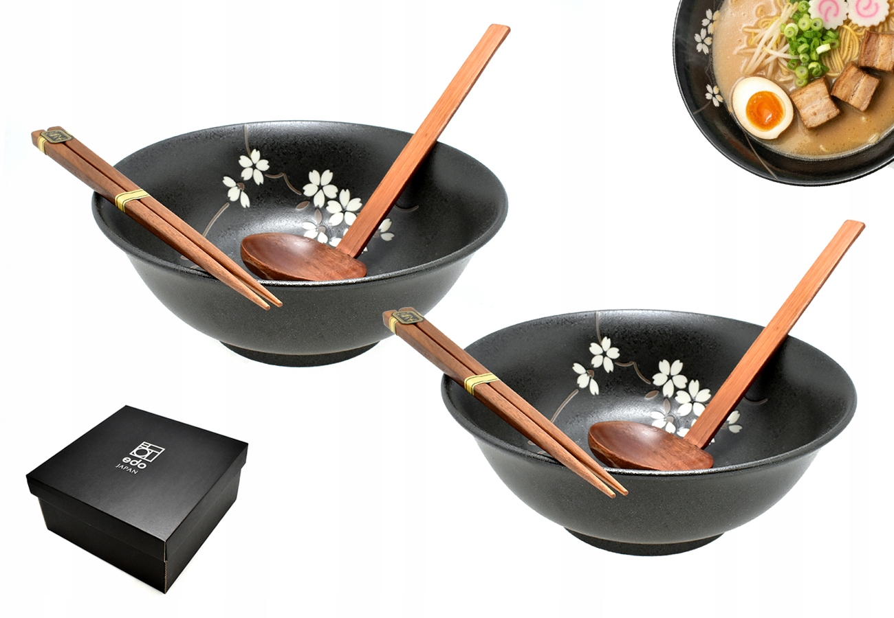 Sada 2 misek s lžícemi a paličkami Ramen Anemone Black 1100 ml Box