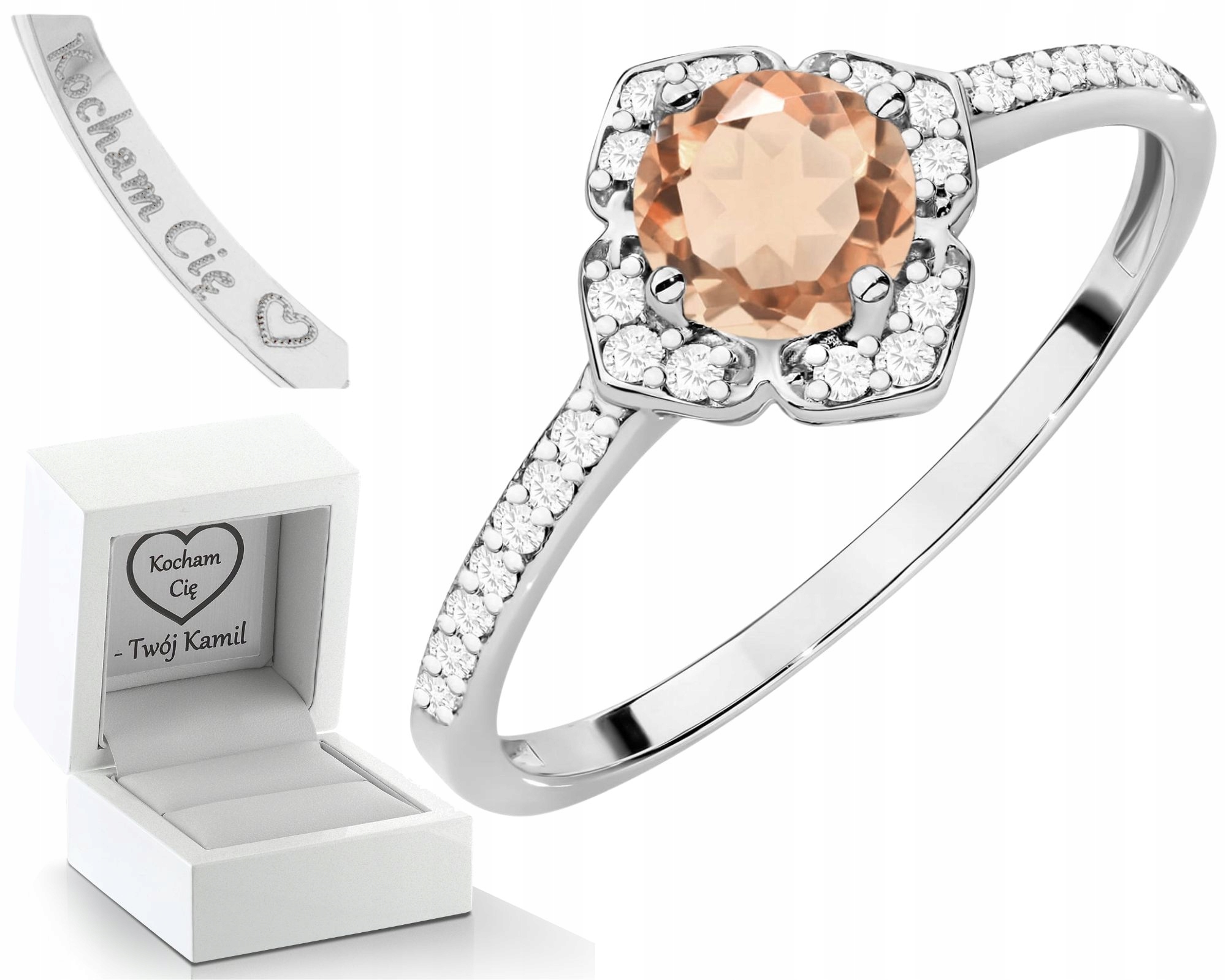 Prstýnek Z Bílého Zlata S Morganitem Dárek 585 14K Jako Dárek