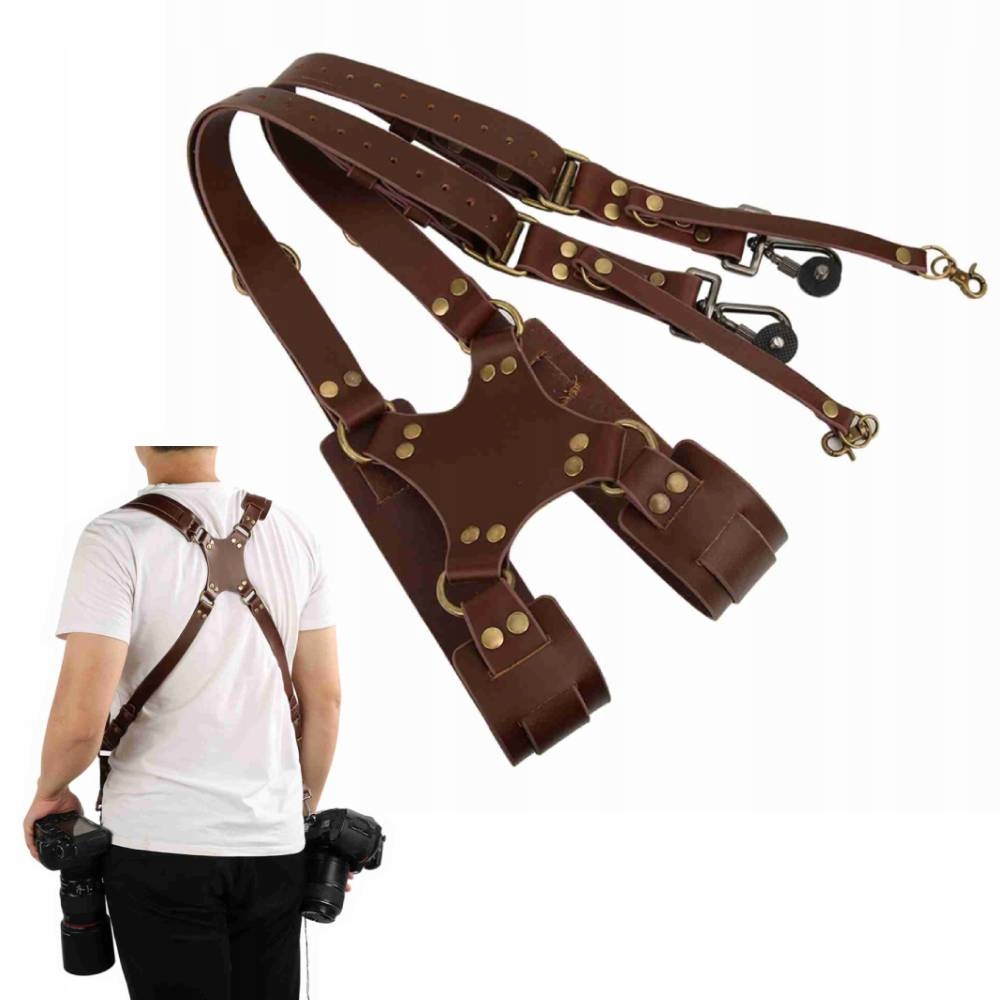 Regulowany Szelki Fotograficzne Skórzane Premium Brązowe Pasek Do Aparatu