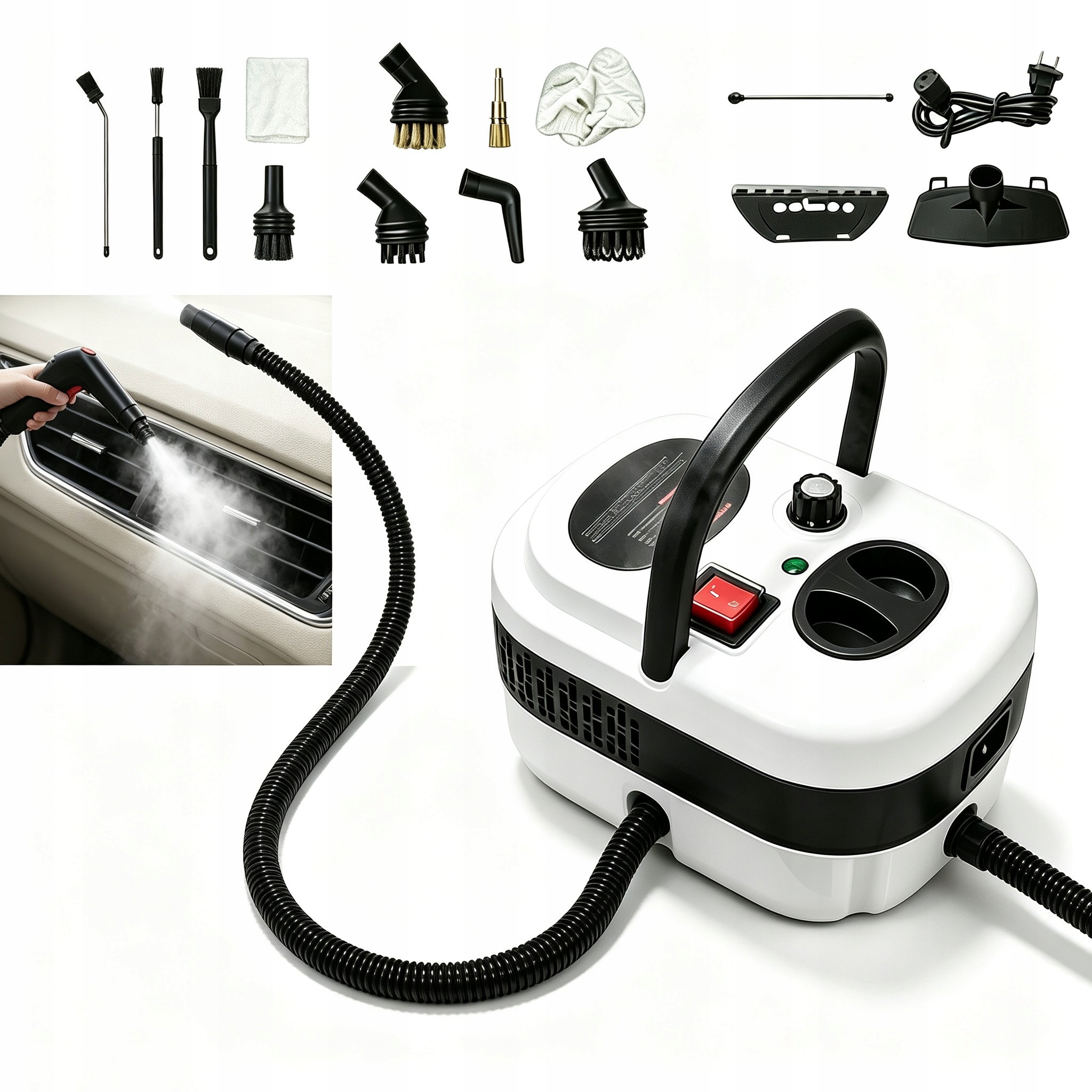 Myjka Parowa Parownica Do Mycia Szyb Parownica 1000ML 2500W Z 3 Główkami Szczoteczki 6Prędkości