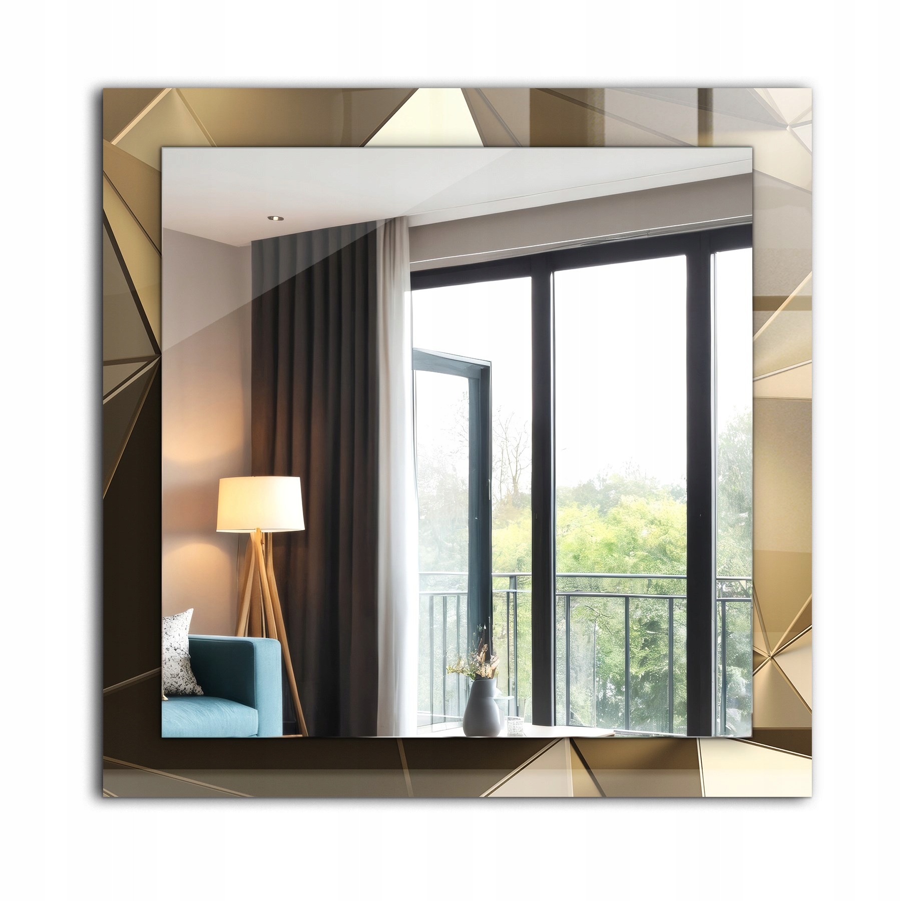 Krásne štvorcové zrkadlo na stenu s potlačou dekoru Geometrické tvary 60x60